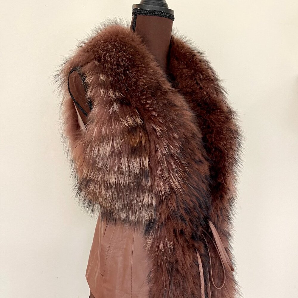 New Real Fox Fur Brown Leather Vest XS - Picture 2 of 10